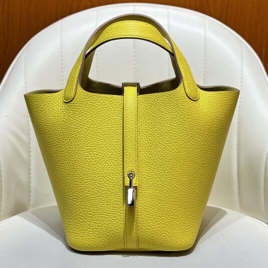  【エルメス HERMES】ピコタンロック18 PM シルバー金具 ハンドバッグ ピコタン イエロー (100%手縫い)